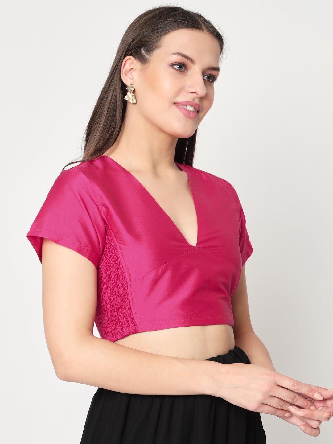 studio rasa Women's Plus Size Silk Blend Stretchable Readymade Saree Blouse for Festive Wedding Party (TPWC423BL18-5XL_Pink_5X-Large)