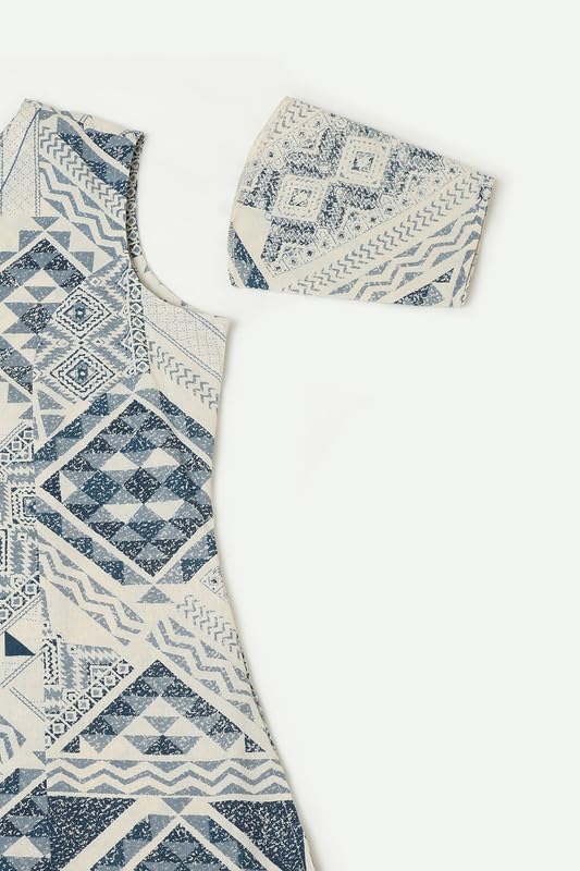 Soch Womens Beige Cotton Slub Geometric Print Dress