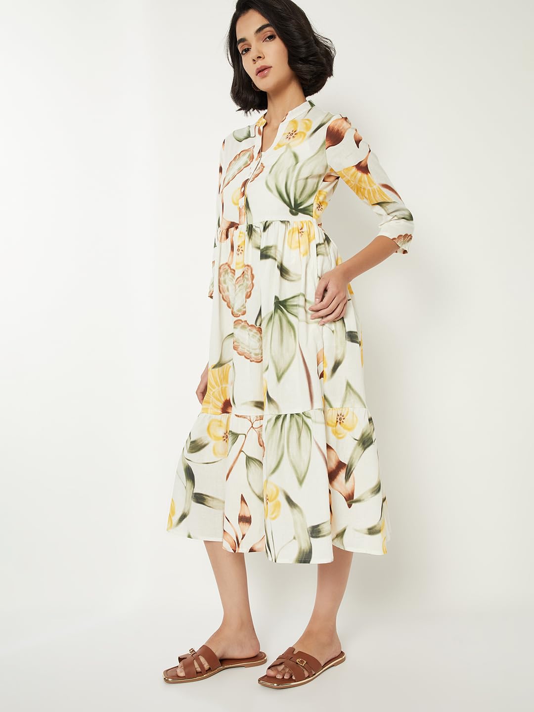Max Women Printed A-line Dress (White_L)