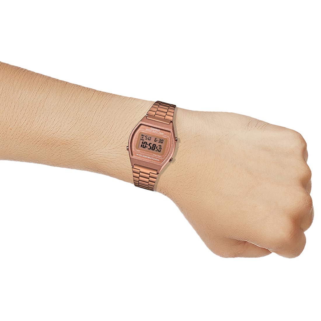 Casio Vintage B640WC-5ADF Digital Rose Gold Dial Unisex Watch Rose Gold Metal Strap (D128)