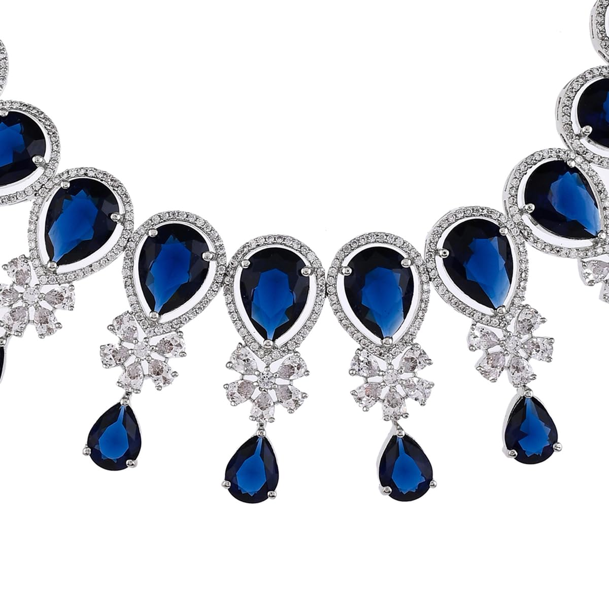 VOYLLA Cz Elegance Blue Teardrop Zircons Jewellery Set For Women|Womens Jewellery Set|Gift For Women|Womens Gift|Gift For Her|