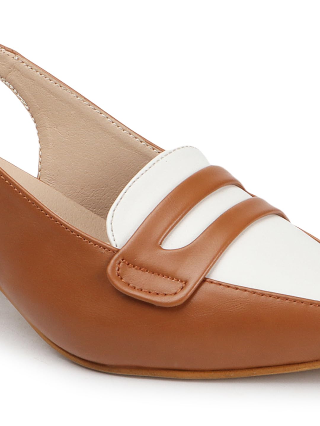 Carlton London Women Tan Stylish Backstap Sandal with Kitten Heels, Pointed Toe for Casual Wear (38)