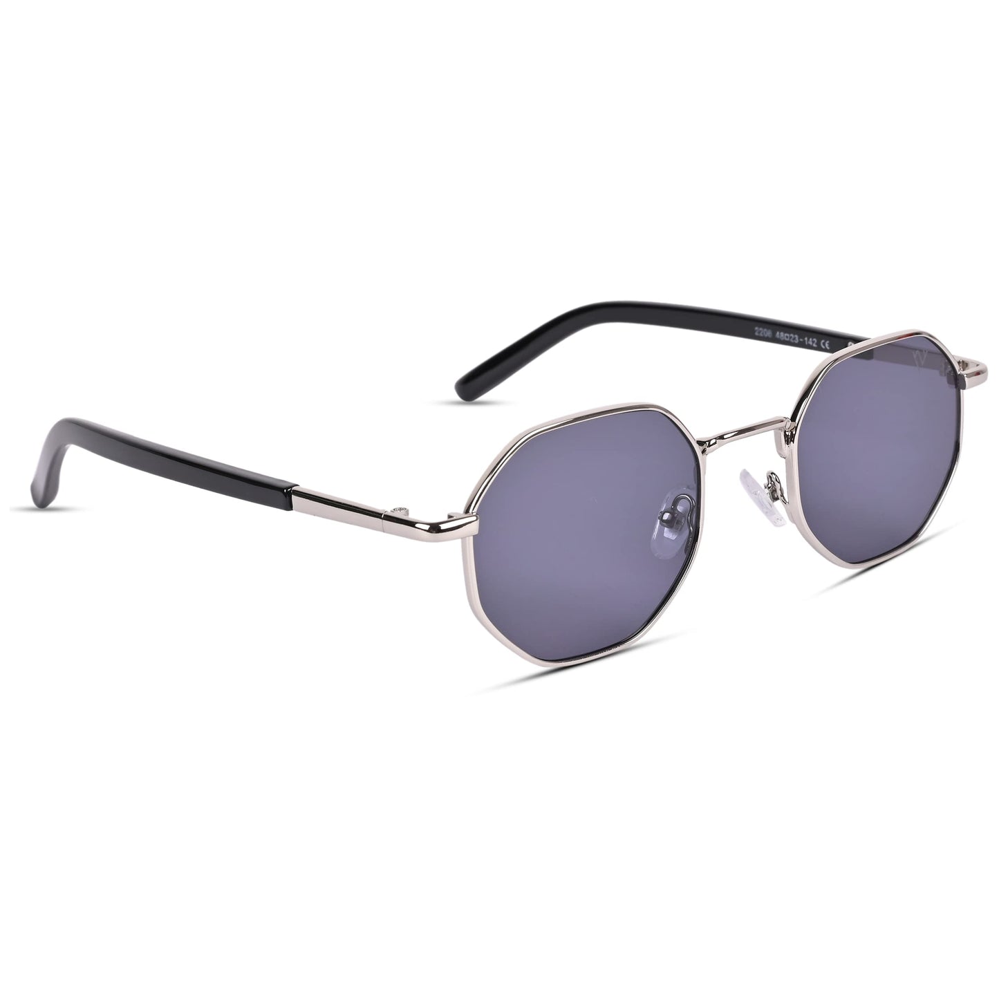 Voyage UV Protection Black Round Non-Polarized Sunglasses for Men & Women (2206MG3770 | Silver Frame | Black Lens | 48)