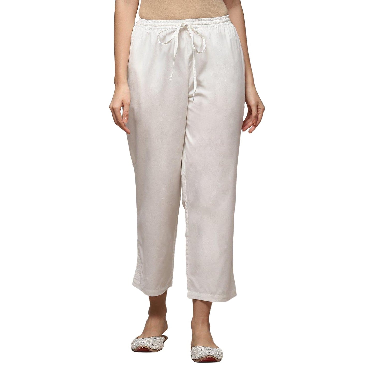 BIBA Women Solid Regular Bottom Wear(Bottom W14910_Off White_XXL)