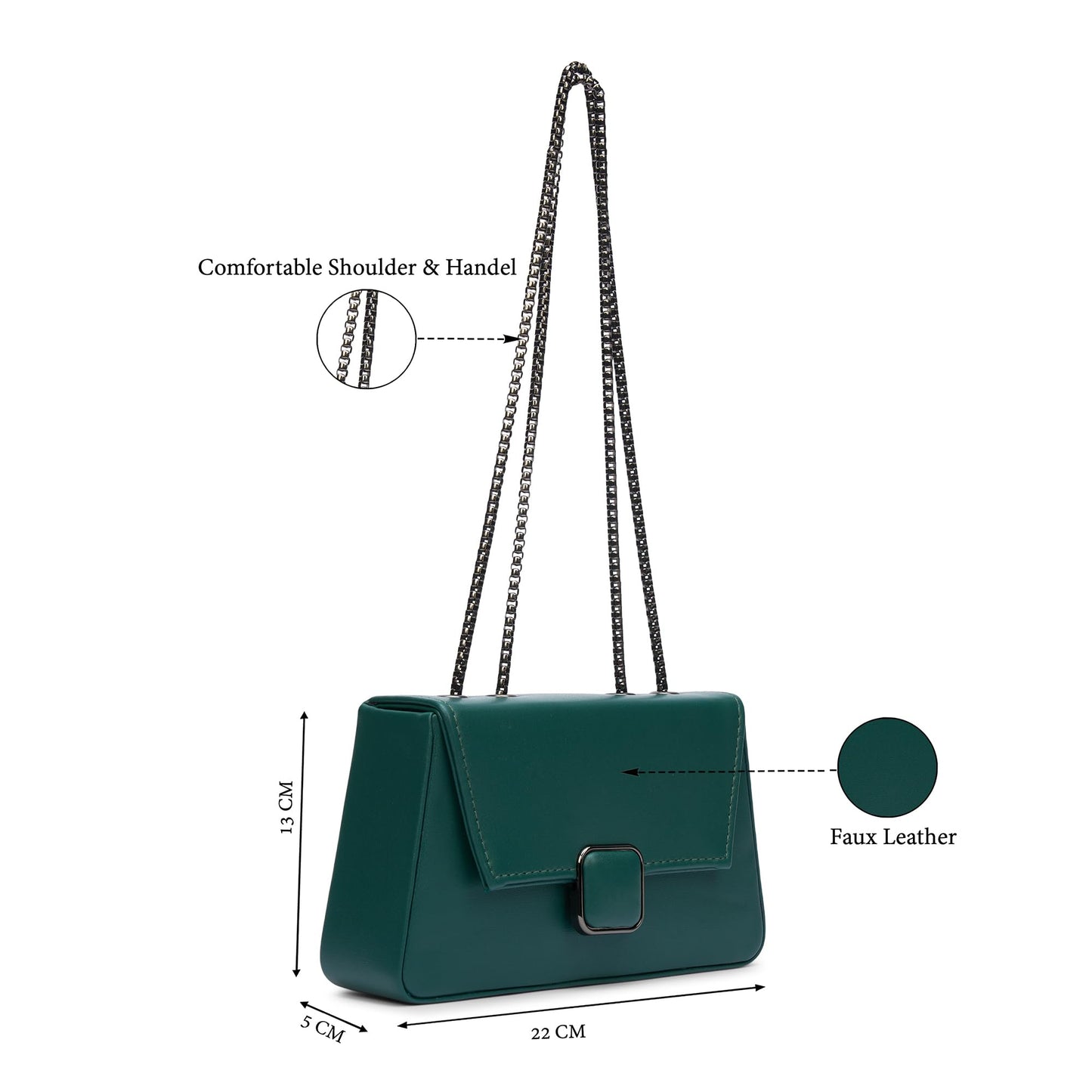 Caprese Lina Medium Sling Bag for Women with Adjustable Strap & Magnetic Button Closure for Comfortable Wear | Versatile Handbag for Everyday Use, Travel, and Special Occasions (Bottle Green)