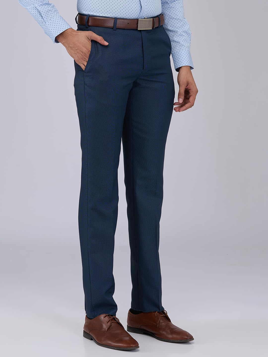 Park Avenue Men Regular Fit Structure Pattern Poly Viscose Blend Mid Rise Flat Front Formal Trouser (Size: 32)-PMTX07634-P8, Blue