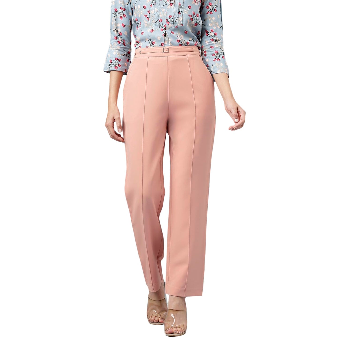 Latin Quarters Women's Ankle Length Solid Peach Pants_L