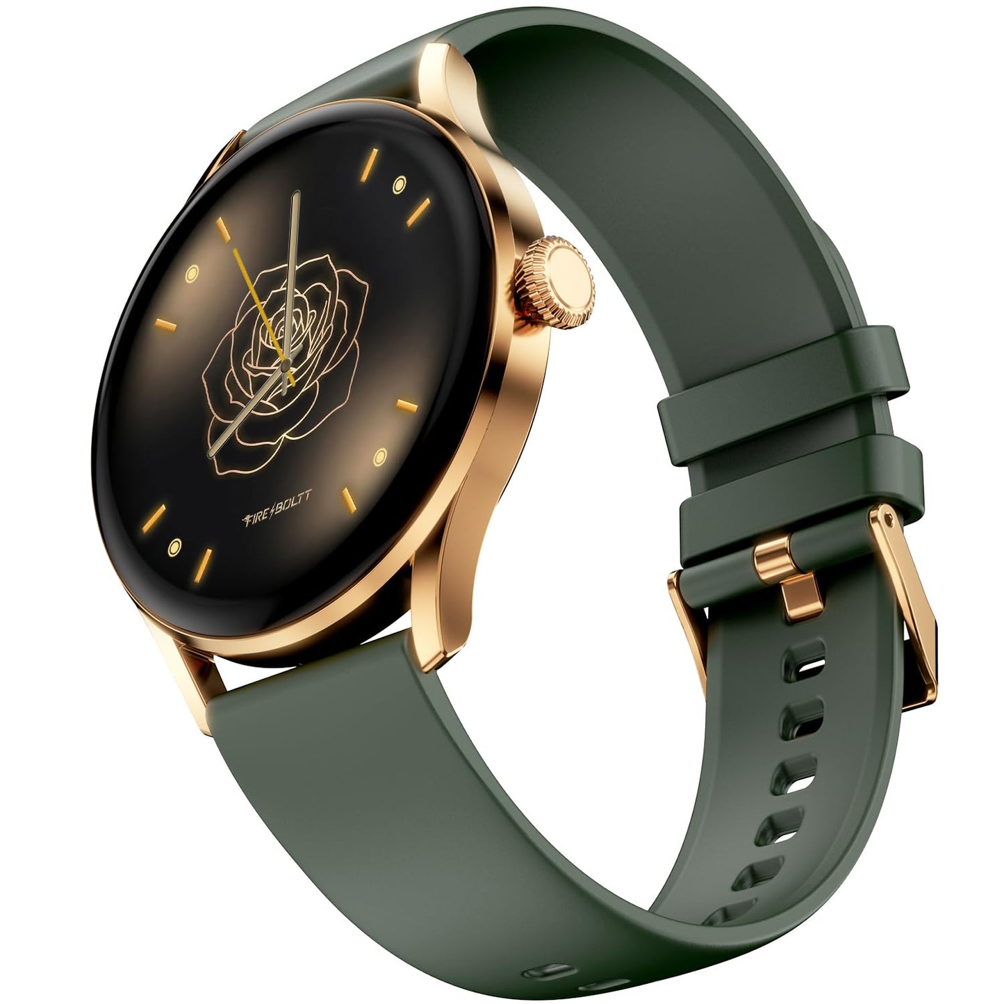 Fire-Boltt Glitz Women Smart Watch with 1.19” AMOLED Display, Bluetooth Calling, Rotating Crown, Always On Display, 1000 Nits Brightness, IP68 Waterproof Soft Olive