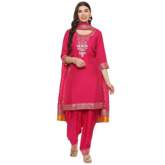 BIBA WOMEN YARNDYED STRAIGHT SALWAR KURTA DUPATTA(SKDBANARASI8848_FUCHSIA_38)