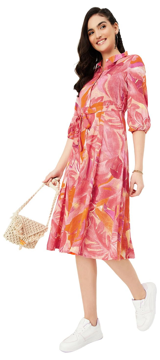 Max Women Floral Printed Midi Dress (MDDRS41005PINK)_XL