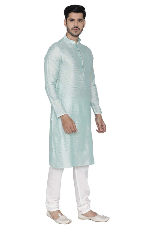 Manyavar Men's Silk Blend Other Kurta Pyjama (CPOSK433_Aqua Blue_XL)