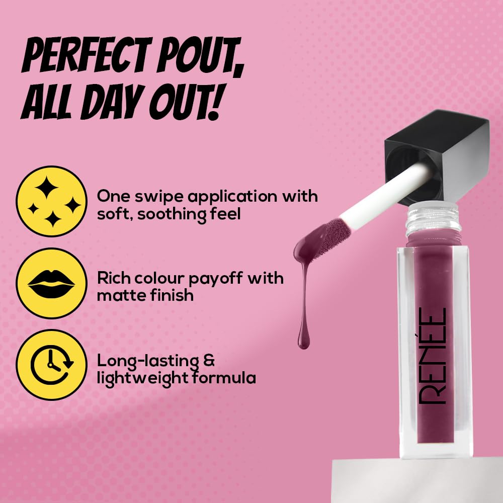 RENNE Everyday Quick Stay Liquid Lipstick - Wine Charm, Velvety matte Finish, Long-Lasting & Lightweight, Hydrating & Non-Drying Formula, Ultra-rich Pigment, Jojoba Oil & Vitamin E Infused