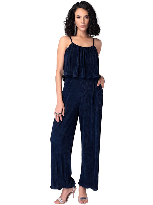 FabAlley Navy Strappy Pleated Jumpsuit