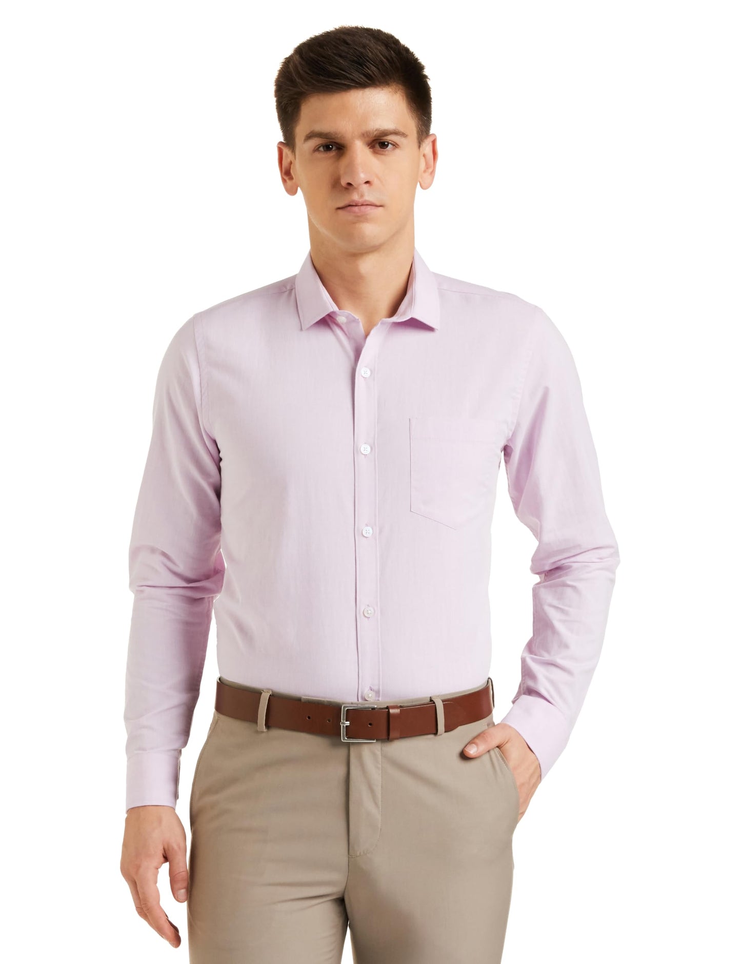 Amazon Brand - Symbol Men's Cotton Rich Formal Shirt | Plain | Full Sleeve - Regular Fit (Available in Plus Size) (Lilac_46)