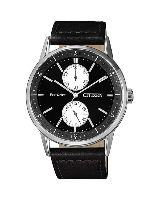 Citizen Eco-Drive Black Dial Black Leather Men's Watch BU3020-15E