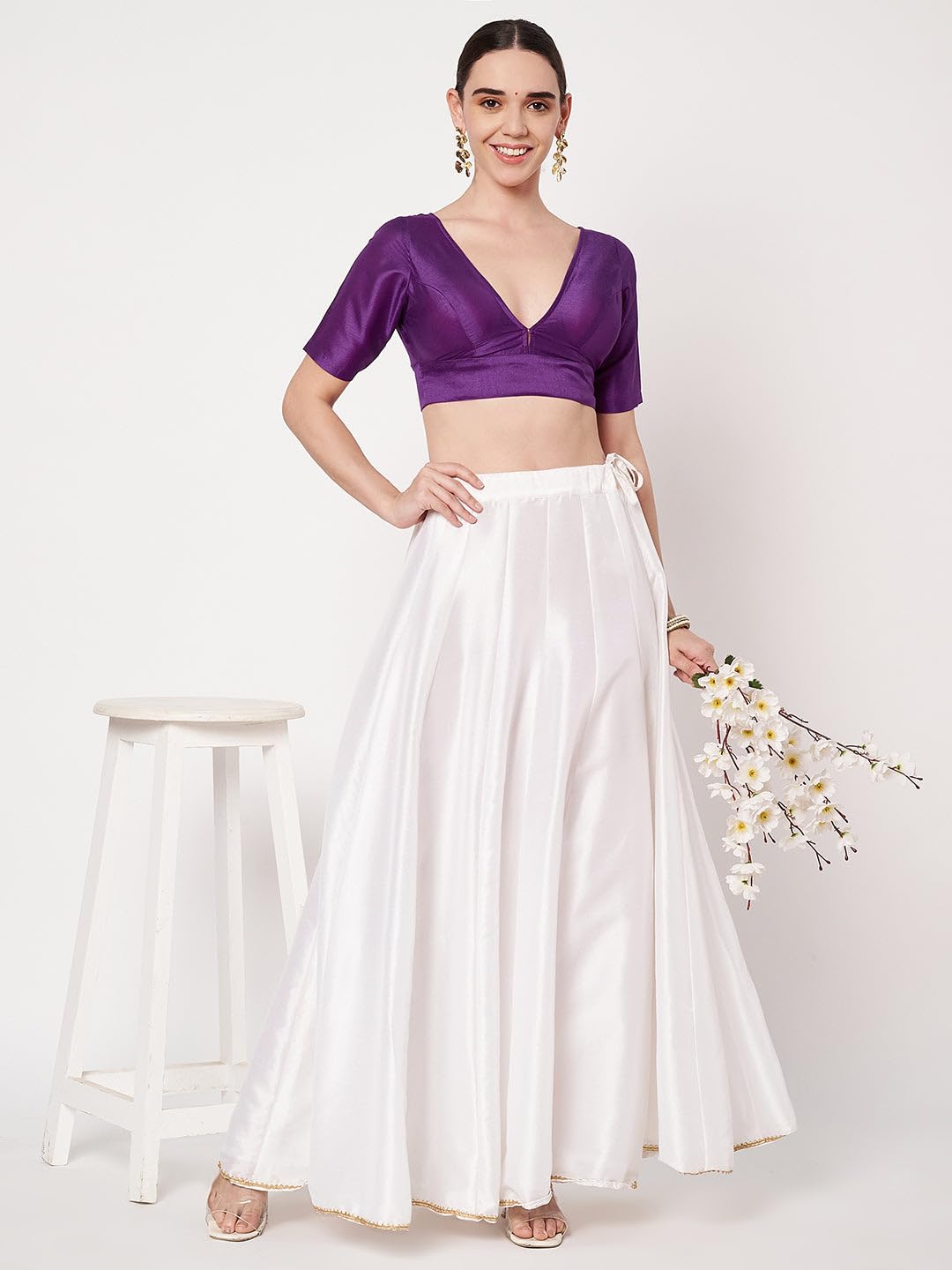 studio rasa Women's Chroma Solid V-Neck Padded Blouse for Festive Wedding Party (TPWC62542XL_Purple_X-Large)