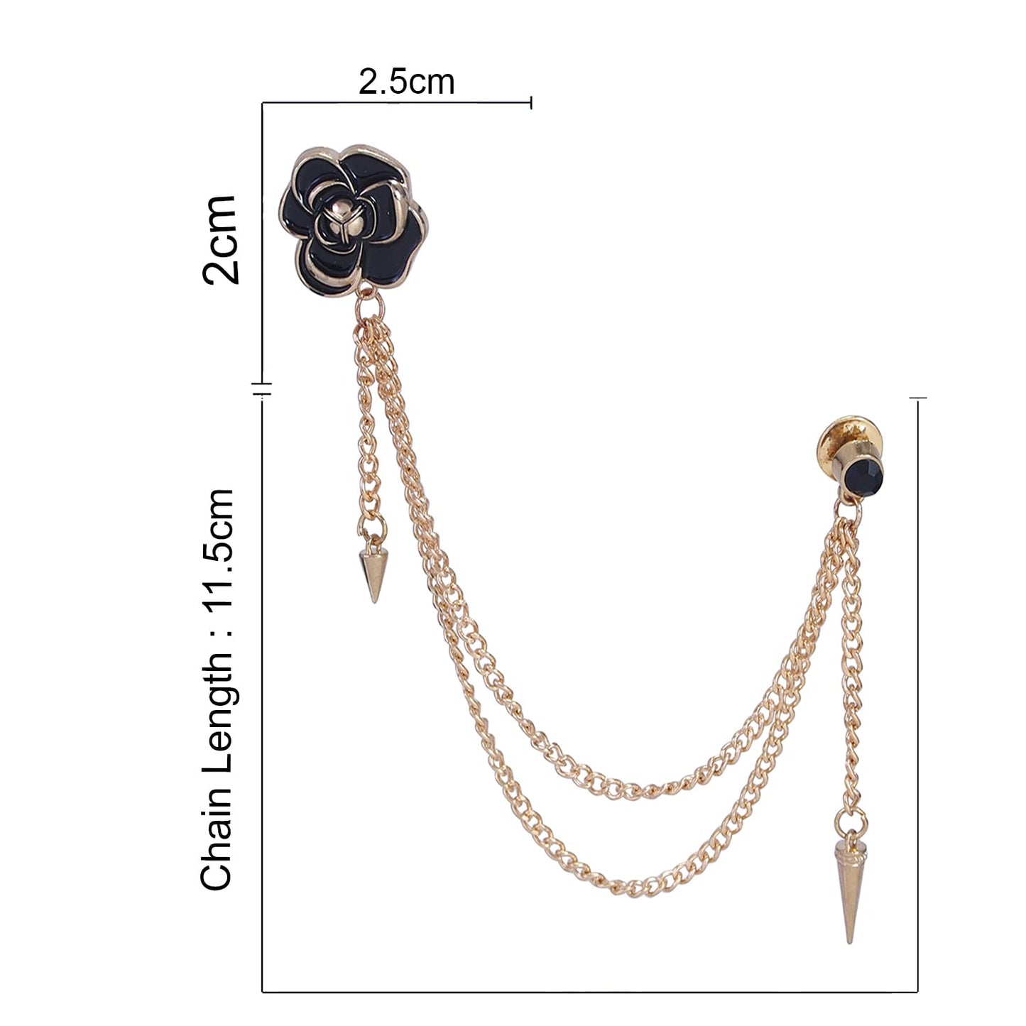 Dual Chain Rose Sherwani Brooch/Kurta Brooch for Mens (B2051BK)