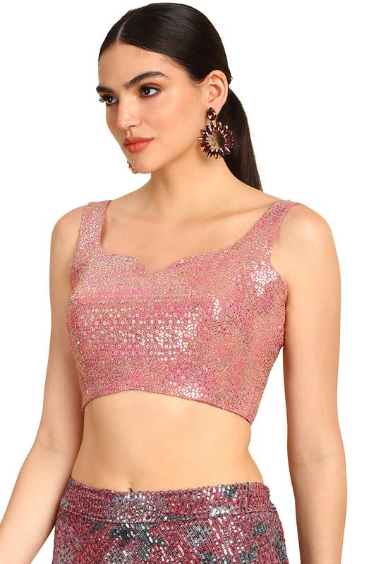 Soch Womens Blush Pink Sequinned Embellished Georgette Padded Blouse