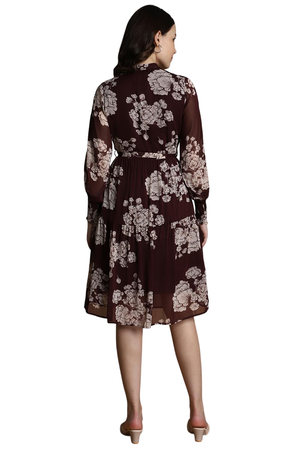 Allen Solly Women's Viscose Modern Knee-Length Dress (AHDRWRGFY56276_Brown