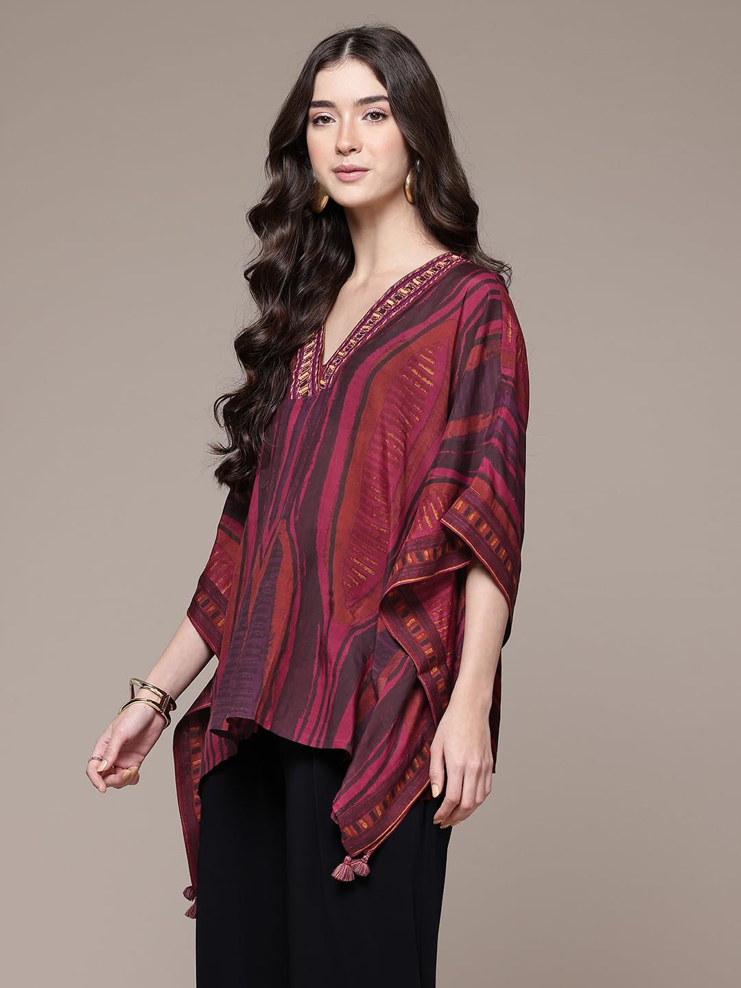 Ritu Kumar Brown Geometric Print Half Sleeve Top