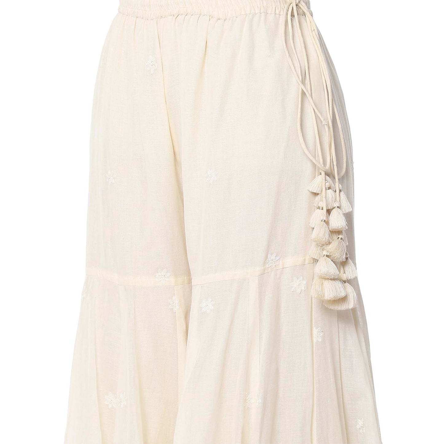 Biba Women's Pure Cotton Kurta Set (SKDNKSI10473SS25OWHT_Off White