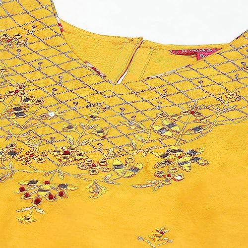 BIBA Girl Printed Polyester A_Line Kid(Kw5123_Yellow_9), Kurta Dhoti Suit Set