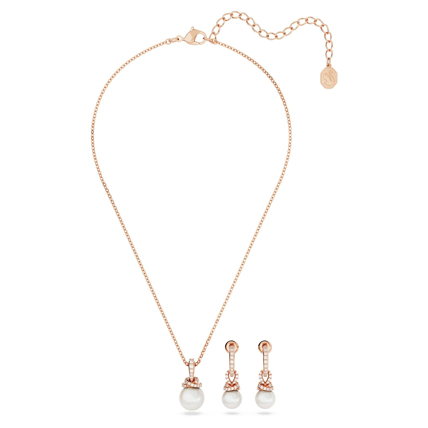 Swarovski Women Originally Pendant And Earrings Set, White, Rose Gold-Tone Plated