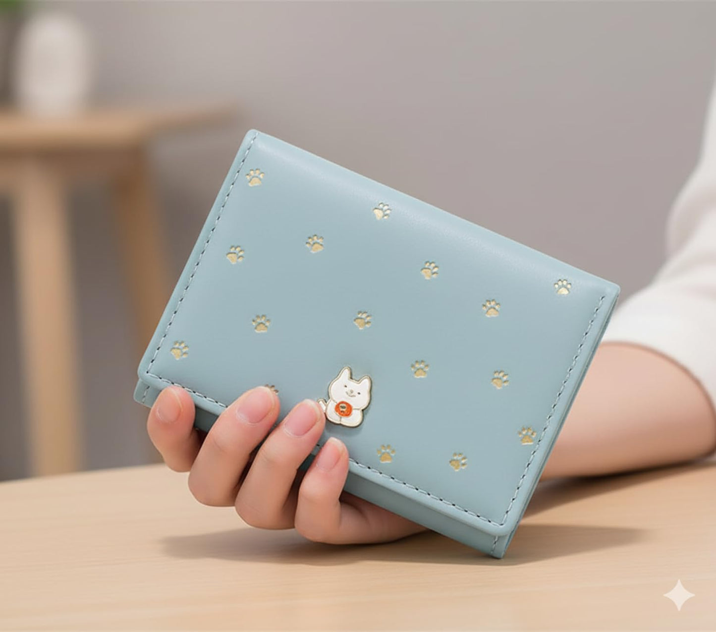 INOVERA (LABEL) Cute Small Wallet for Womens & Girls - Stylish Faux Leather Tri-Fold Cash, Card Holder Hand Purse (Light Blue)