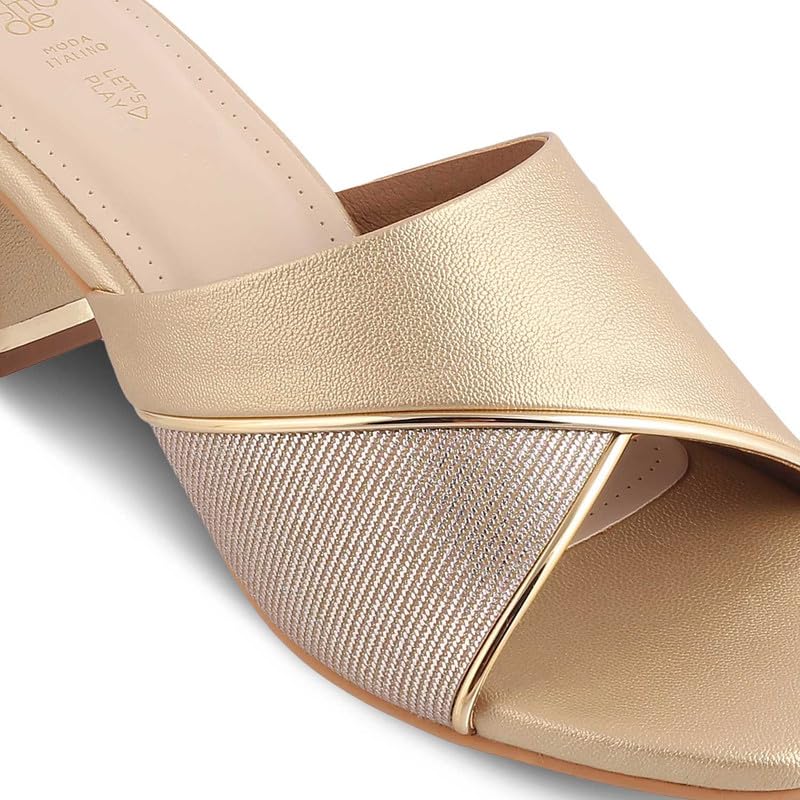 tresmode 240-MACKY GOLD WOMEN DRESS BLOCK HEELS SANDALS EU/36 UK/3