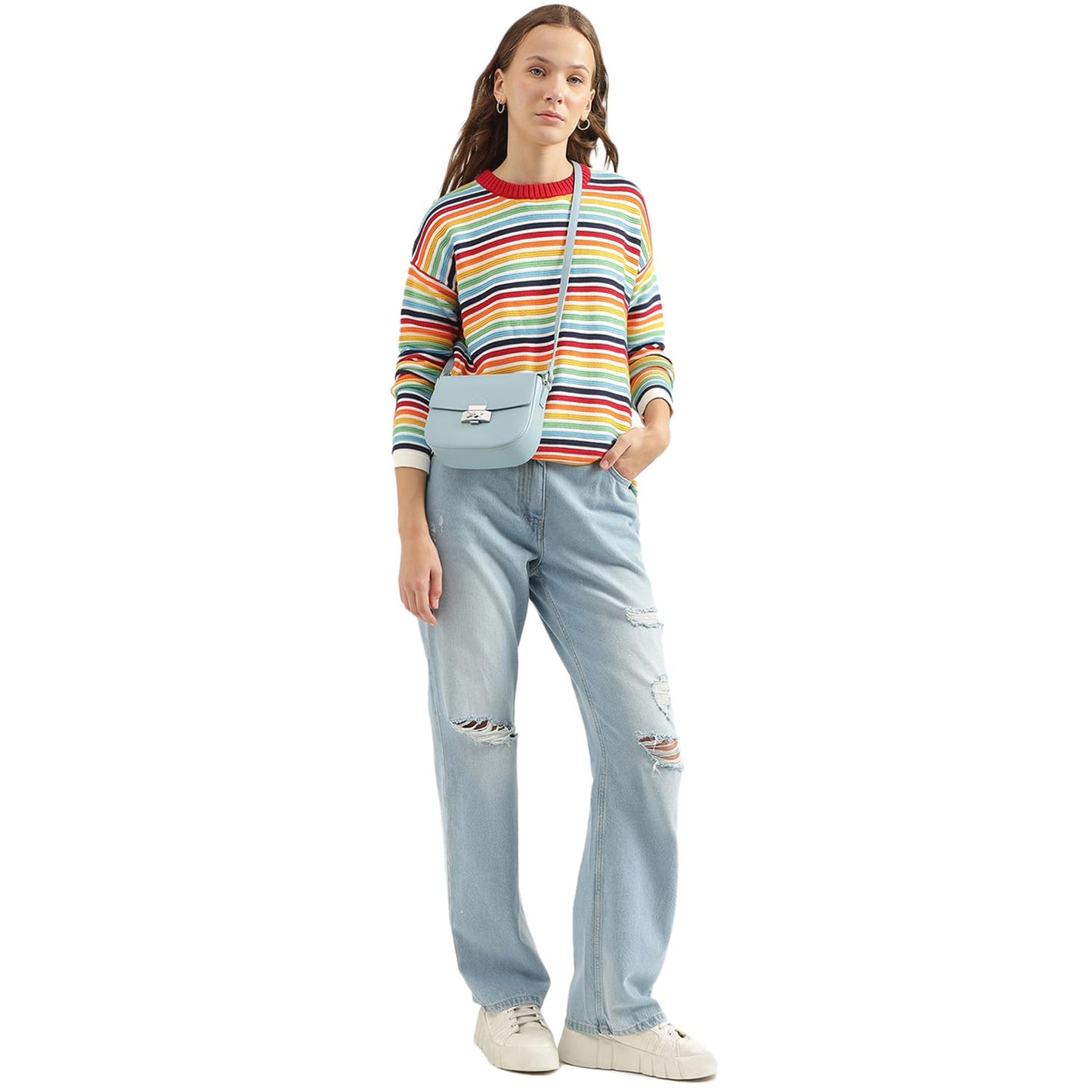 UNITED COLORS OF BENETTON Round Neck Striped Sweater (Size: L)-24A1TRIKW601I901 Multicolour