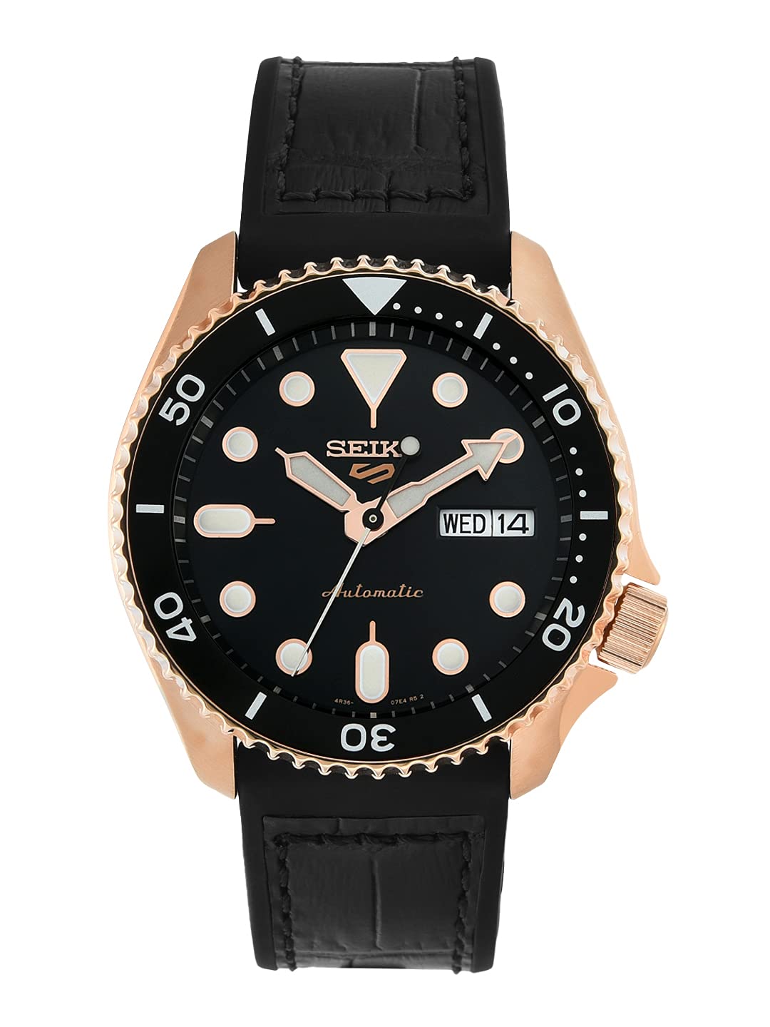 Seiko Silicone Analog Black Dial Men Watch-Srpd76K1, Black Band