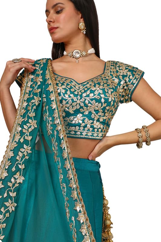 Soch Womens Teal Dupion Silk Ghagra Choli