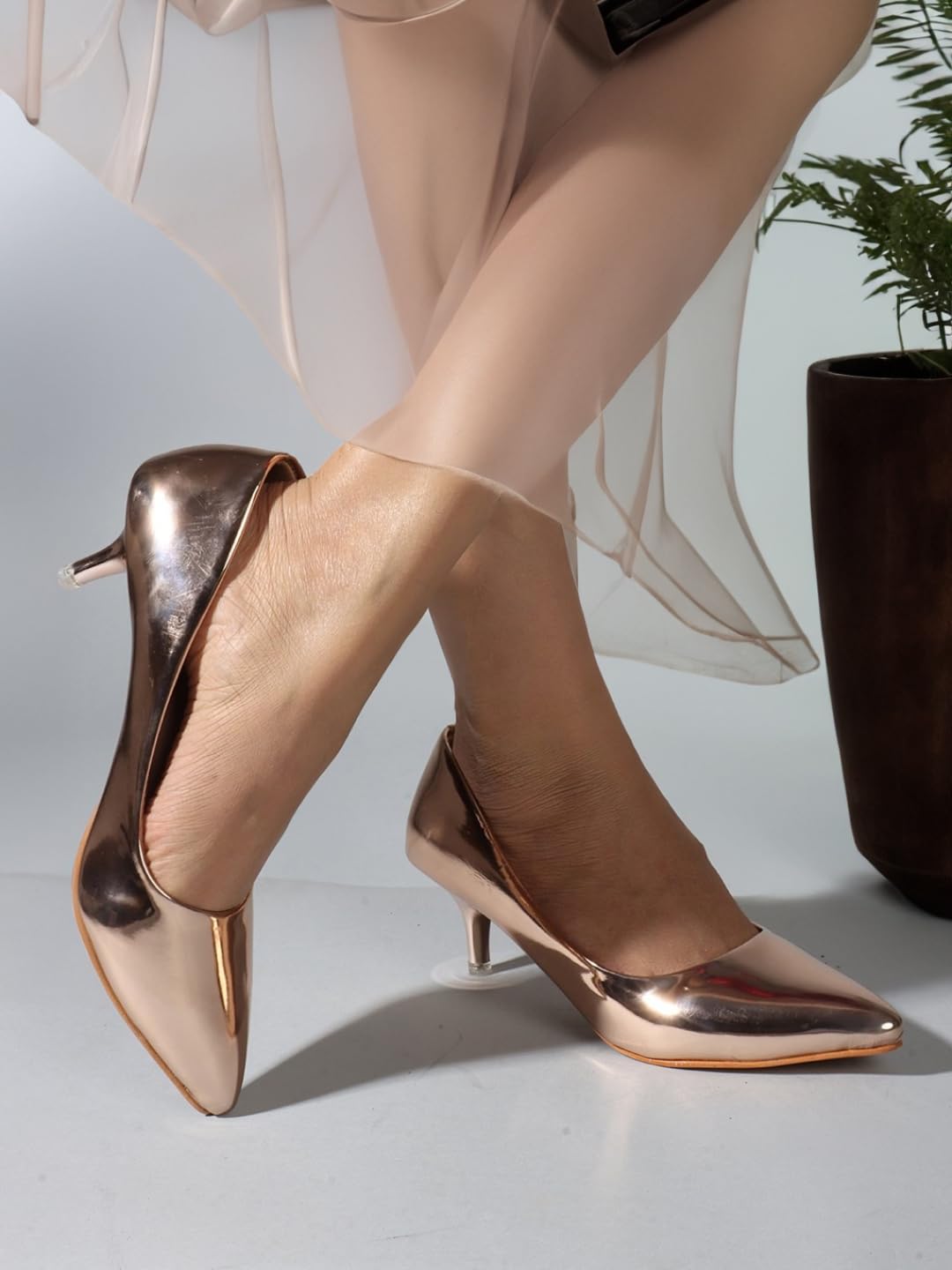 Carlton London Women Rose Gold Stylish Slip-on Pump Shoes with Stiletto Heels, Pointed Toe (40)