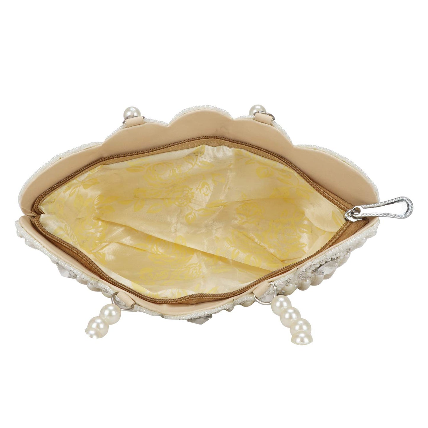 LONGING TO BUY Women's Small Cutest Vintage Style Pearl Tote Wrist Bag Evening Clutch Purse, White