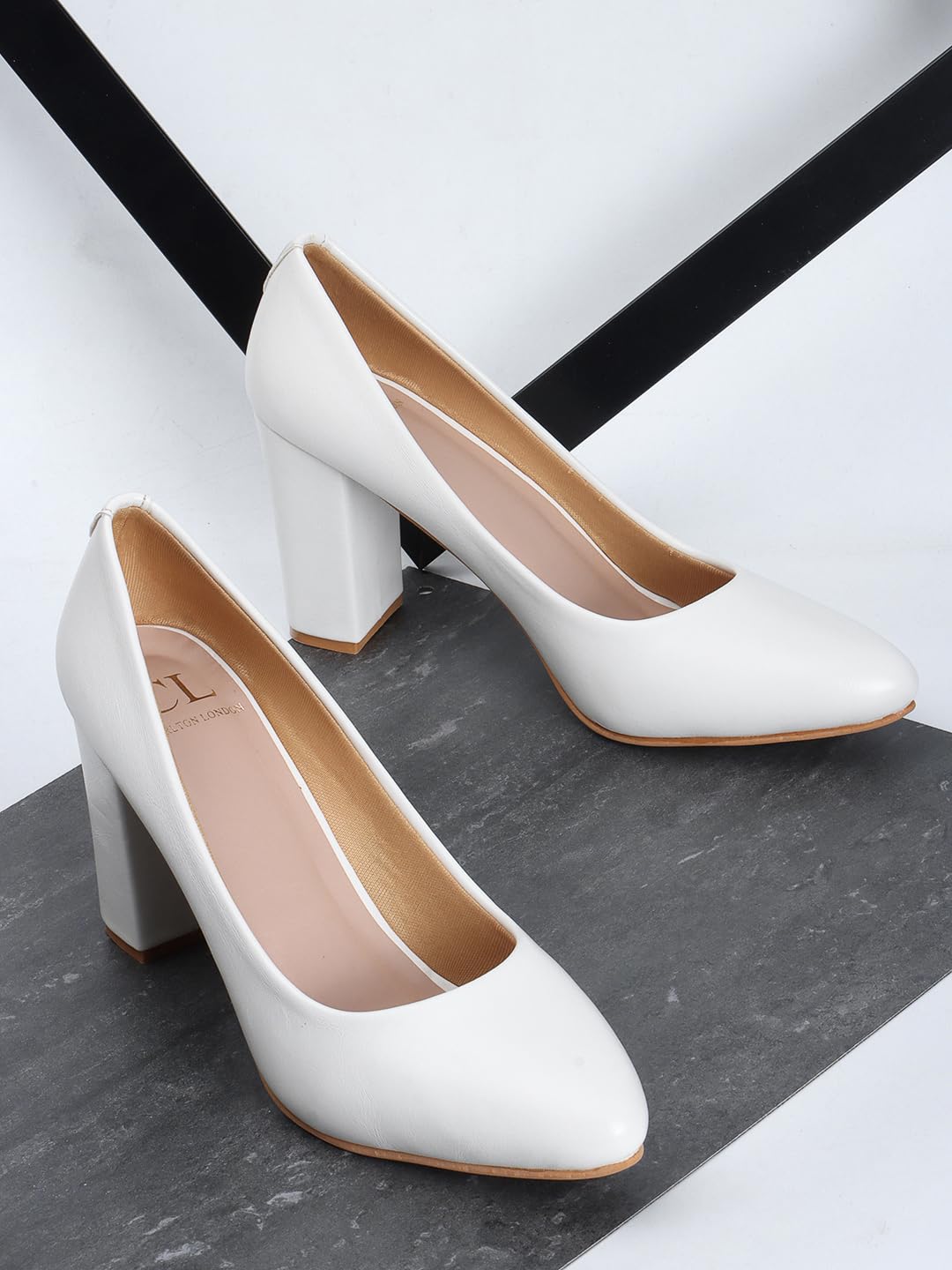 Carlton London Women White Stylish Slip-on Pump Shoes with Block Heels, Pointed Toe for Party and Formal Occasions (41)