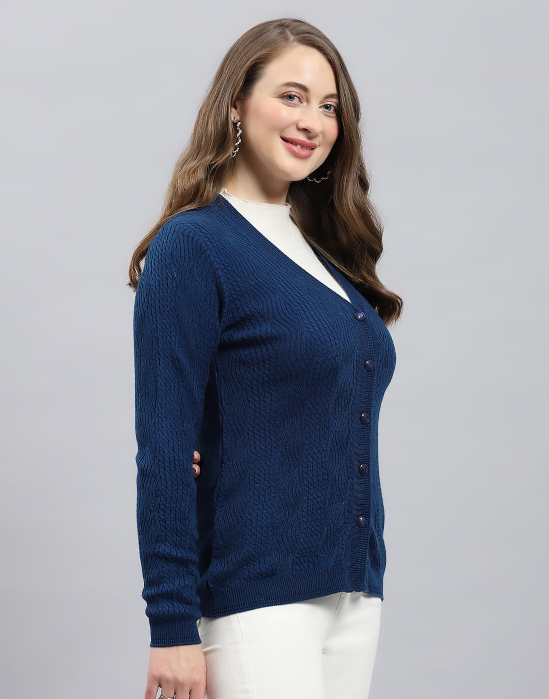 Monte Carlo Womens Self Design Front Open Wool Blend Cardigan Black 4XL