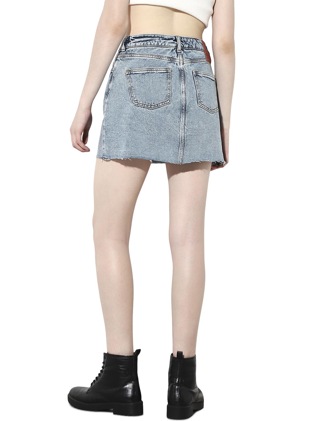 ONLY Women's Solid Flared High-Rise Blue Skirt