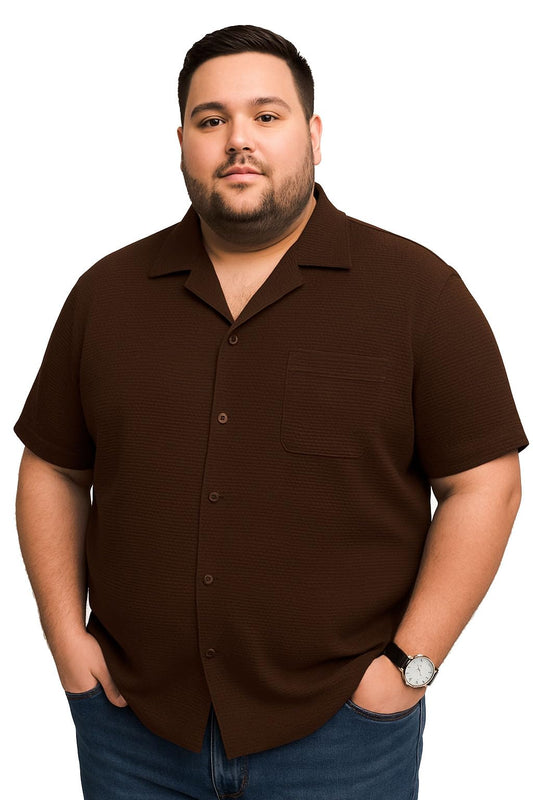 ColorChakra Plus Size Textured Shirt for Mens Waffle Knit Breathable Summer Shirts with Pocket Coffee