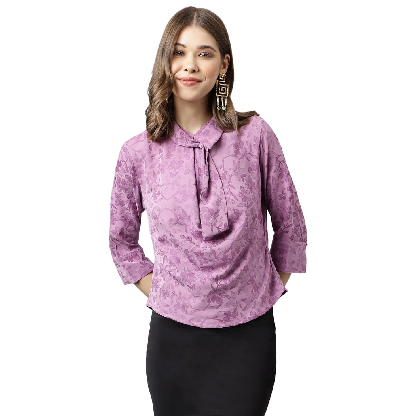 Latin Quarters Women Lavender Color Solid Top