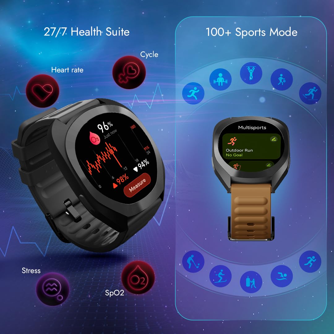 Fastrack Cosmix 1.32" AMOLED Display Metal Case Smart Watch with Heart Rate Monitor,AI Watchface & Chat,Push Button Interactions,BT Calling,IP68 Water Resistant Upto 5 Days Battery Life - Onyx Black