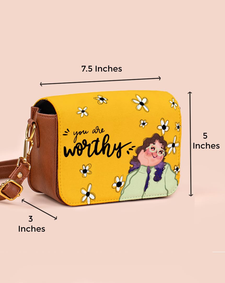 Kalankit Sling Bag for Woman | Stylish Vegan Leather Crossbody Bags for Women | Lightweight Side Bag & Shoulder Bag for Woman, Everyday Sling Bags & Birthday Gifts for Women | You Are Worthy