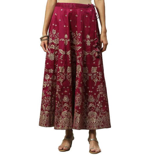 BIBA Women Printed Flared Mix and Match(SKIRTS/T18786_Plum_L)