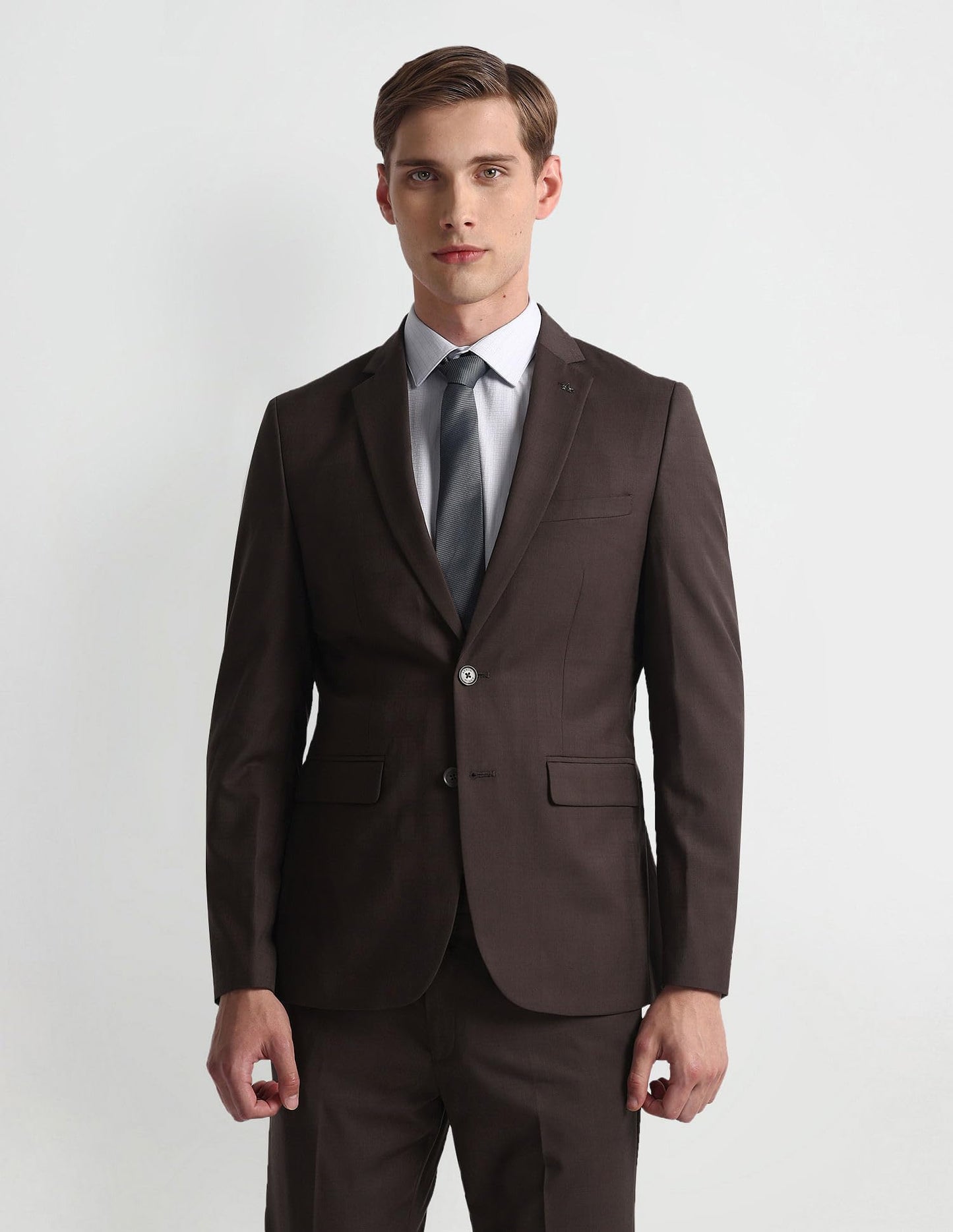 Arrow Men's Polyester Single Breasted Business Suit Pants Set (ARAHSU5534_Brown