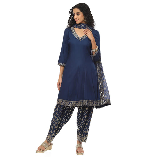 BIBA Women Embroidery Kalidar Salwar Rayon Kurta With Dupatta-(Skdgold Mur9147_Blue_36)