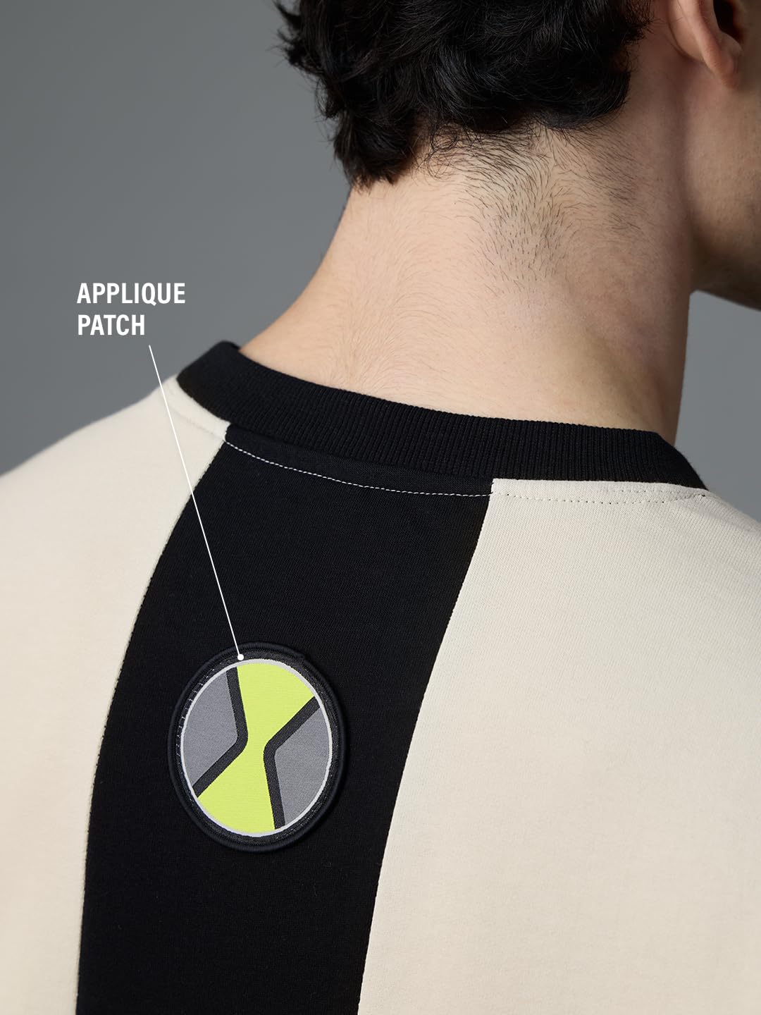 The Souled Store Ben 10: Omnitrix Men and Boys Short Sleeves Round Neck White Applique Patch Cotton Oversized T-Shirts