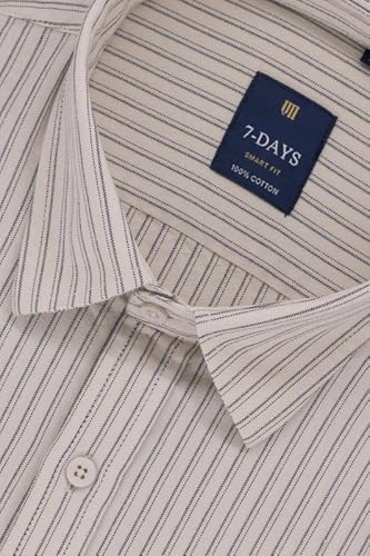 7-DAYS Premium Mens Shirts Branded, Semi Formal Shirts for Men Cotton, Regular Fit Shirt for Men Full Sleeve, Striped Shirt for Man Stylish, Gents Beige Slim Lining Casual Office Stripes, Size 42 XL