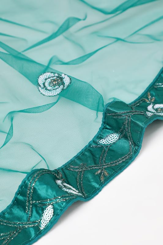 Soch Womens Teal Net Embellished Unstitch Ghagra Choli With Sequins