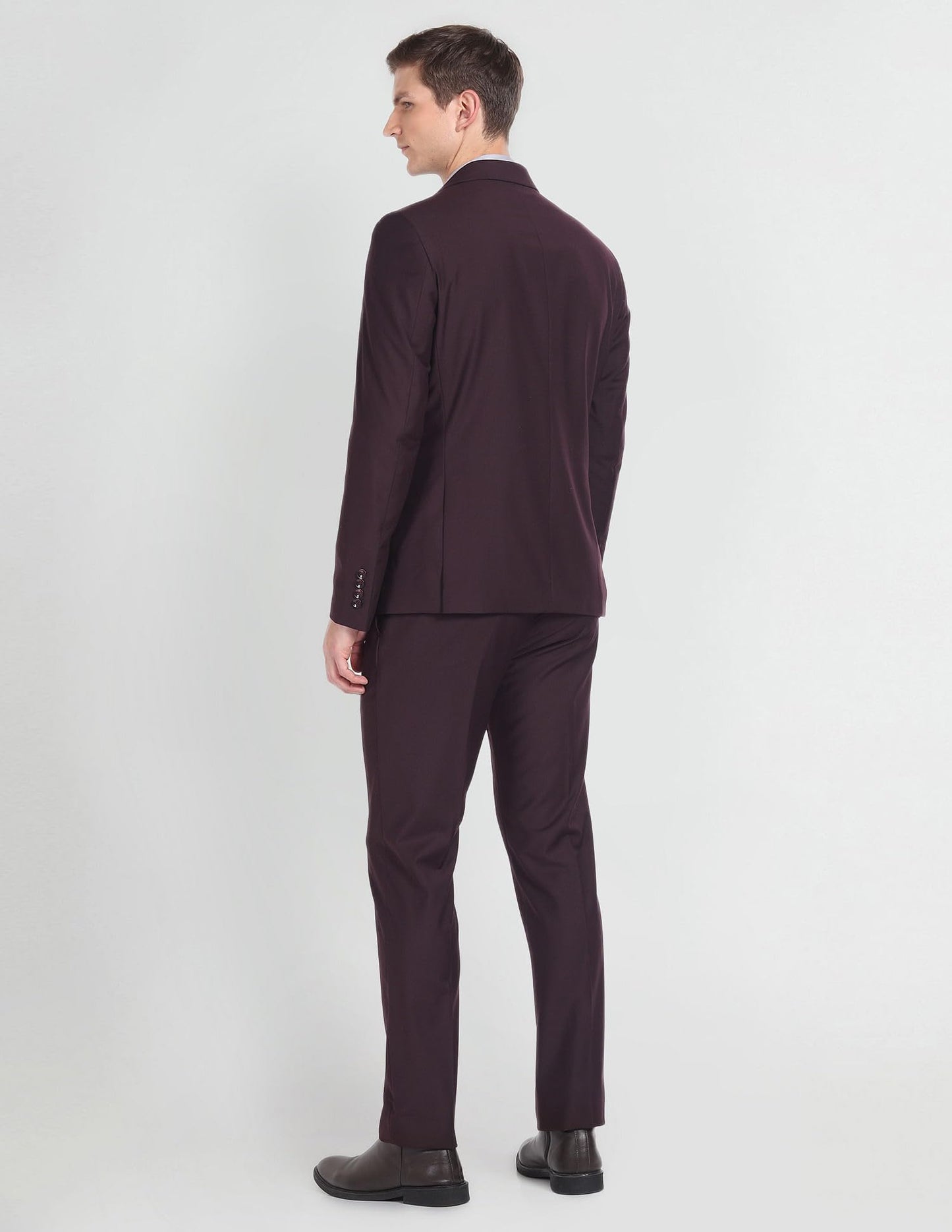 Arrow Men's Polyester Double Breasted Business Suit Pants Set (ARAGSU5582_Wine