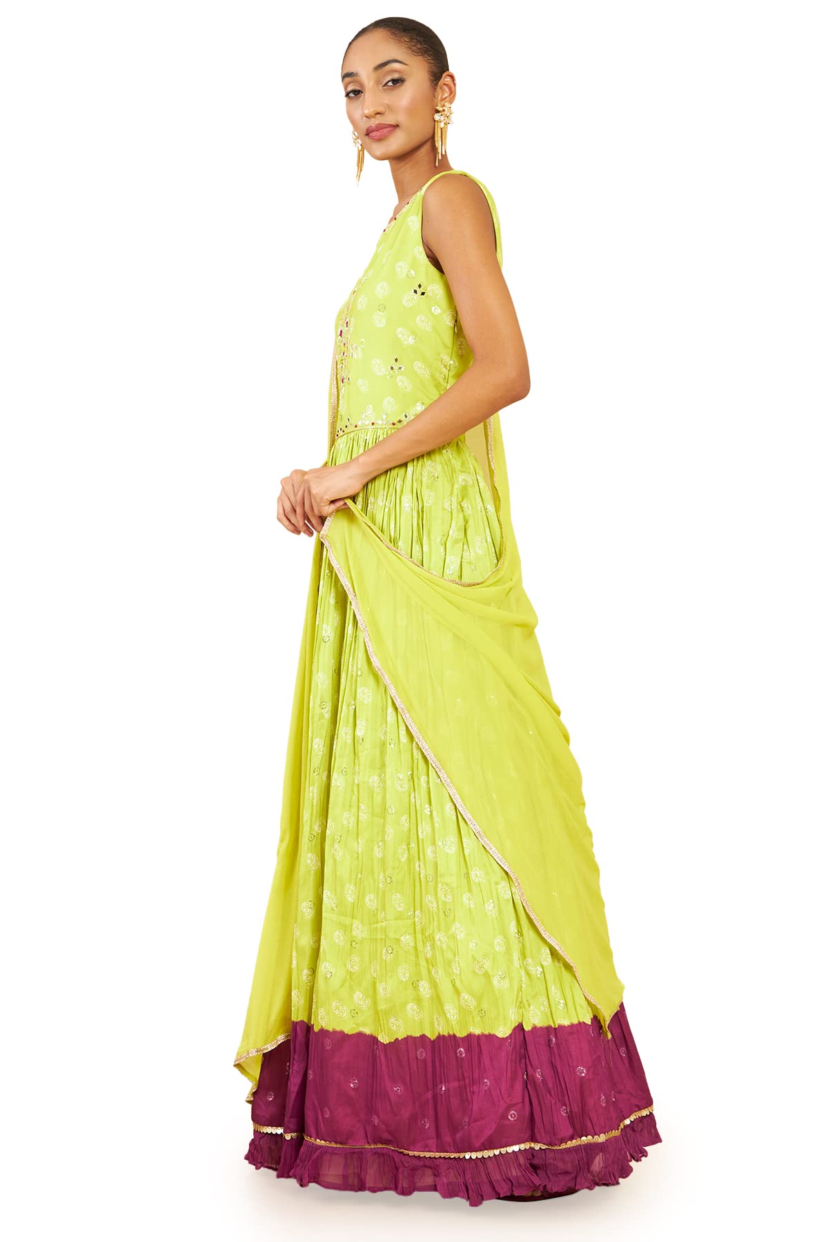 Soch Women Green Art Silk Abstract Print Gown