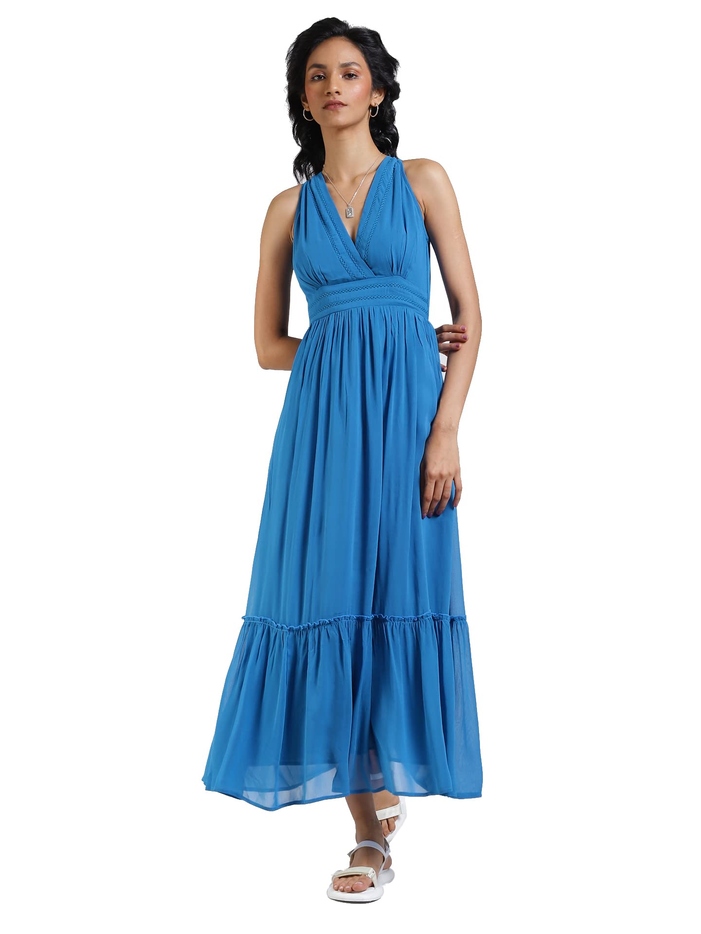 Label RITU KUMAR V-Neck Sleeveless Long Dress Electric Blue
